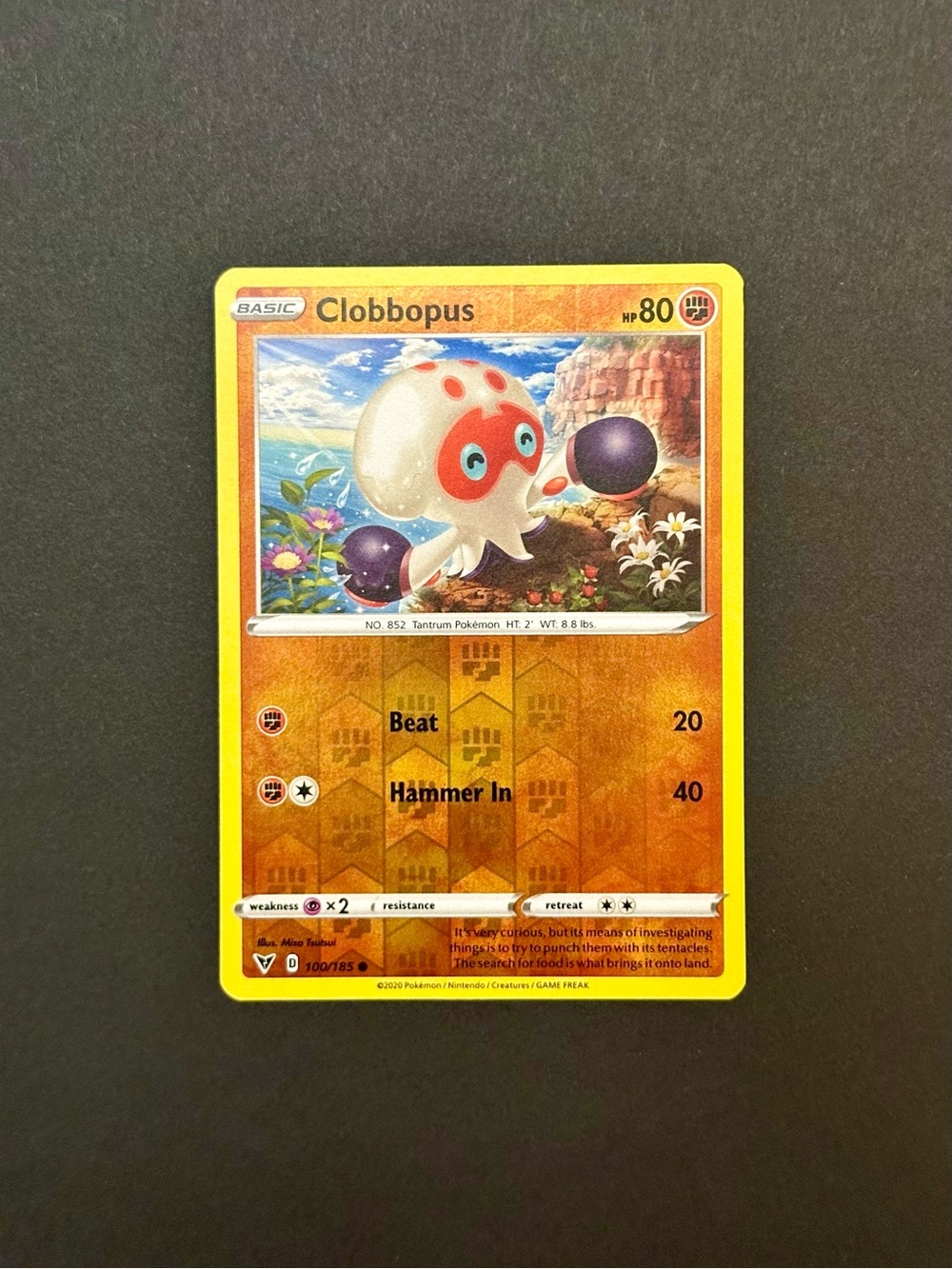 Clobbopus Pokémon Card — 100/185 Vivid Voltage Reverse Holo